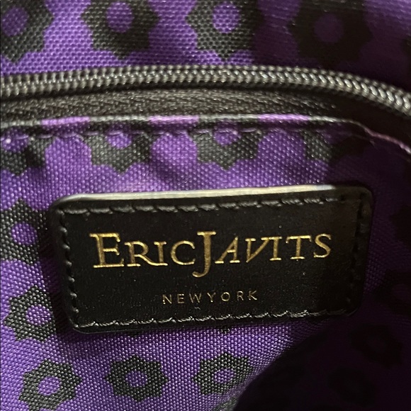 Eric Javits Black Patent Backpack with Purple Strap - Picture 3 of 4